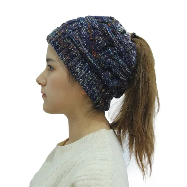 Women's Soft Knit Ponytail Beanie Winter Hat