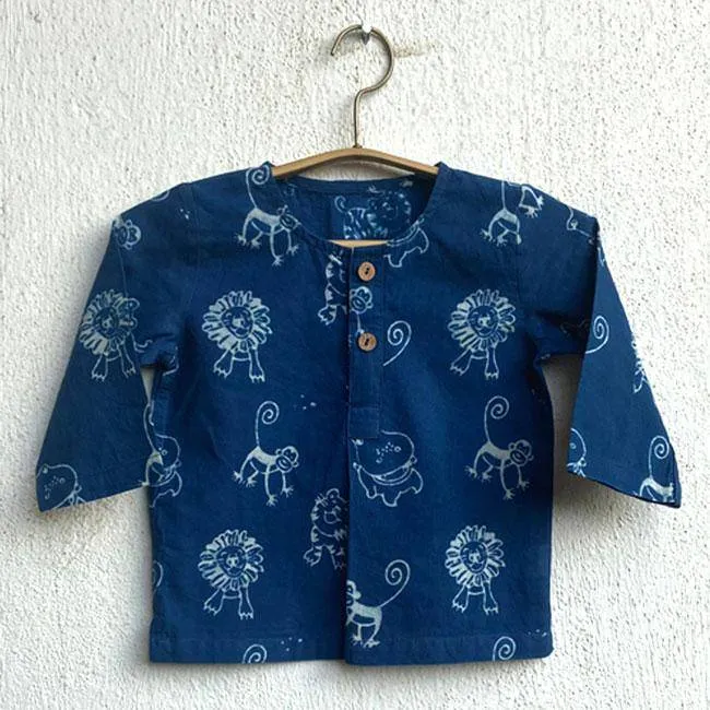 Zoo Print Indigo Kurta with White Pants