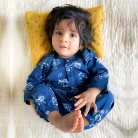 Zoo Print Organic Cotton Indigo Kurta with Pants