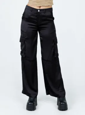 Zora Satin Cargo Pant Black
